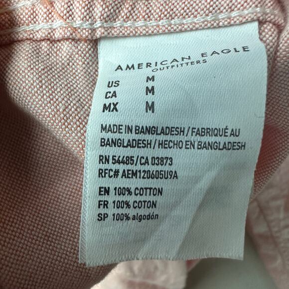American Eagle Long Sleeve Button Down Shirt Size Medium Pink 100% Cotton - Picture 5 of 9